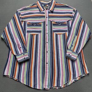 VTG Roughrider Shirt Mens XL Multicolor Stripe Western Brushpopper‎ USA 90s